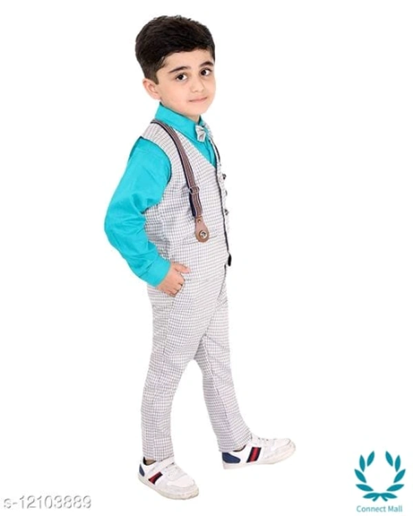 Boy's Ethnic Party Wear Shirt Waistcoat and Pant Set - 0-1 Years, Aqua, Top Fabric Bottom Fabric : Polyster, Multipack :single Add-Ons:bow Tie